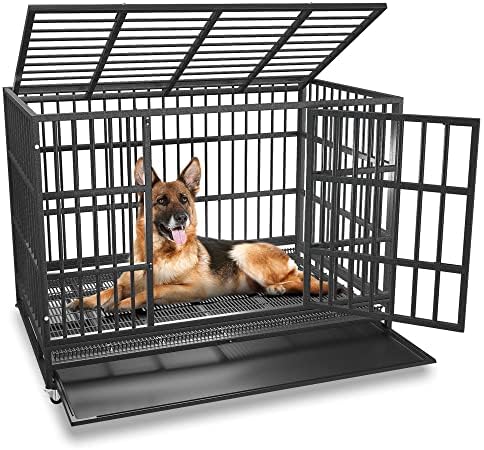 BOLDBONE 38 inch Heavy Duty Indestructible and Escape-Proof Dog Crate Cage Kennel for Large Dogs, High Anxiety Dog Crate with Removable Wire Trays and Wheels, Extra Large XL XXL, Black by BOLDBONE