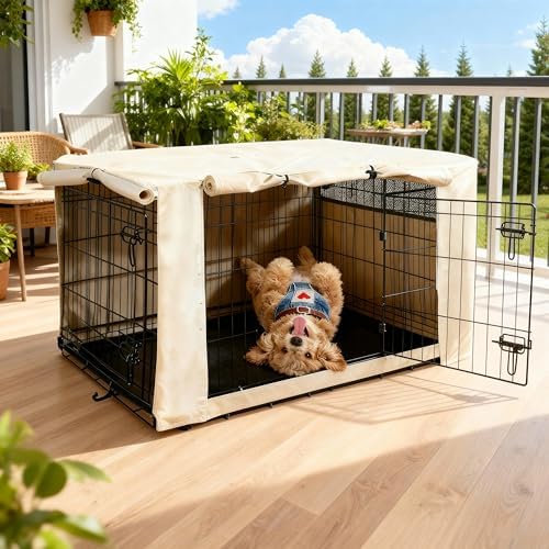 HiCaptain 30-Inch Dog Crate Cover with Mesh, Waterproof Kennel Cover, Beige by HiCaptain