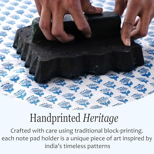 CPC Apatite Blue Block Print Desk Organizer Memo Note Pad Holder - Image 3