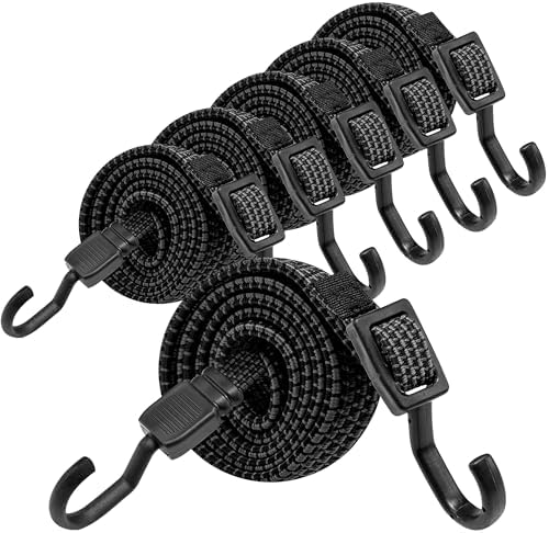 Bungee Cords with Hooks, 40 Inch Flat Adjustable Bungee Cords with Hooks Heavy Duty, Rubber Black Bungee Straps with Buckle Hooks for Outdoor, Camping, Tarps, Bike Rack, Tent, Truck, 6 Pack by Rugtol