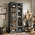 BELLEZE Modern Wood Wine Curio Cabinets with 4 Adjustable Shelves. 67" Storage Cabinet, 6 Shelf Glass Bookshelf Display Cabinet, Trophy Display Case for Living Room, Wine, Ebony by BELLEZE