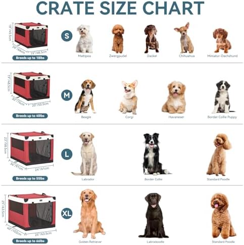 PETSFIT 26" Soft Portable Dog Crate – Patented Spiral Sturdy Frame, Collapsible Travel Kennel for Small Dogs, 3 Mesh Door, Lockable Zippers, Indoor & Car Use Red - Image 2