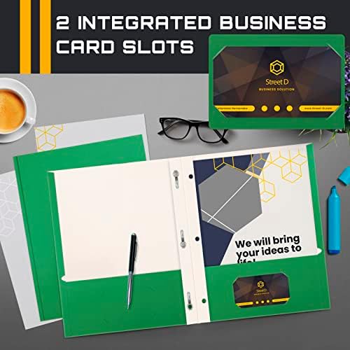 Better Office Products Green Paper 2 Pocket Folders with Prongs, 50 Pack, Matte Texture, Letter Size Paper Folders, 50 Pack, with 3 Metal Prong Fastener Clips, Green - Image 4