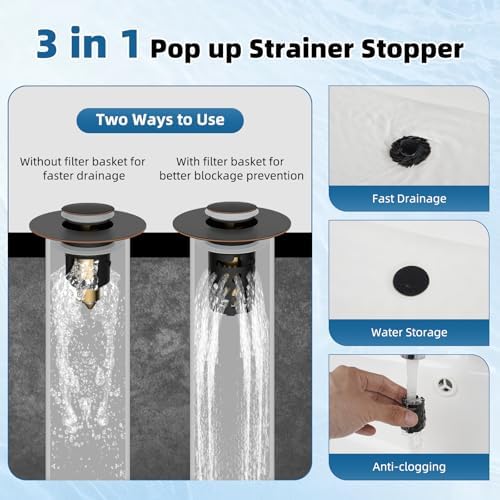 2 PCS Metal Bathroom Sink Stopper, Pop Up Drain Strainer, Oil Rubbed Bronze - Image 4