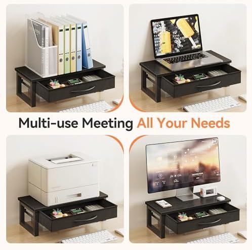 Computer Monitor Stand Riser, Desk Organizers and Accessories with Drawer, 2-Tier Laptop Stand for Desk, Office Organizer Storage, Wood - Image 7
