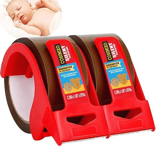 2-Pack No Noise Brown Packing Tape with Dispenser,2.7mil x 1.88" x 55Yds Heavy Duty Noiseless Packing Tape,Tan Packaging Tape for Shipping, Industrial Grade Moving Tape for Boxes COSIMIXO by COSIMIXO