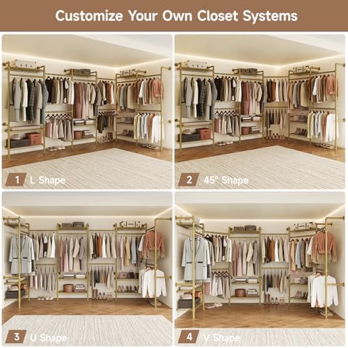 ComfyCorner Wall Mounted Garment Rack, Industrial Pipe Clothing Rack Gold - Image 4
