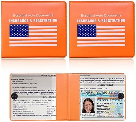 Ziciner Car Registration Insurance Holder, 2Pack Essential Auto PVC Card Document Glove Box Organizer with Velcro Closure, Universal Car Accessories for Men & Women (Orange/Blue Flag) by Ziciner