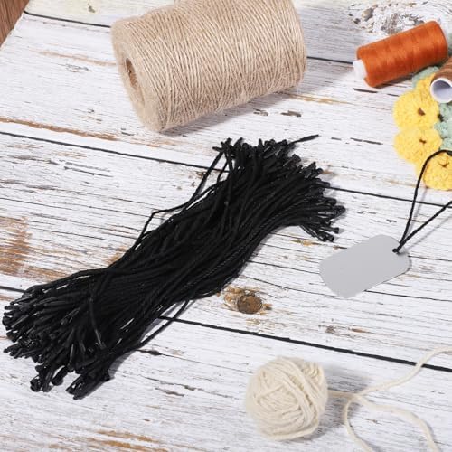 200Pcs 7.8 Inch/20cm Cotton Hang Tag String Fasteners, Hanging Rope Snap Lock Pin Loop Fastener Hook Ties Plastic Tags Ties for Clothes Tag, Price Tags, Shoes Snap Lock, Luggage Label (Black) - Image 7