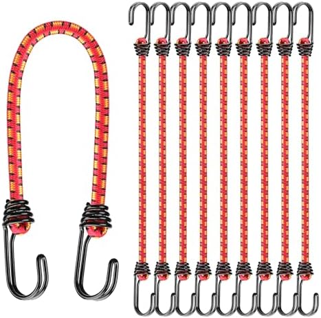18" Elastic Bungee Cords with Hooks: 10 Pcs Bungee Cords Heavy Duty Outdoor, Bungie Cord Bundle Assortment with Metal Hook, Bungee Straps for Kayaking, Camping, Garage Storage by ELEAD