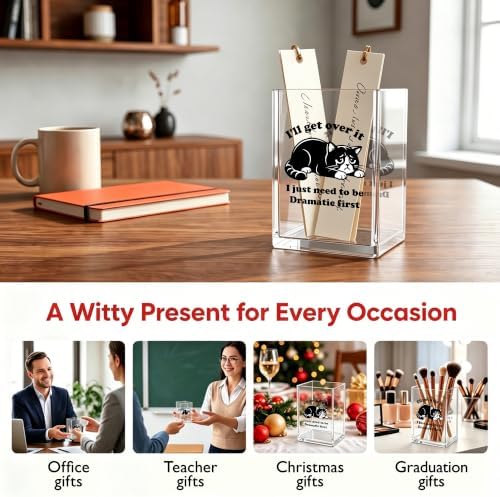 Funny Cat Office Acrylic Cosmetic Pen Pencil Holder Cup, I'll Get Over It I Just Need to Be Dramatic First Cute Pencil Organizer, Humor Desk Decor, Emotional Support Gifts for Women Men （A28） - Image 5