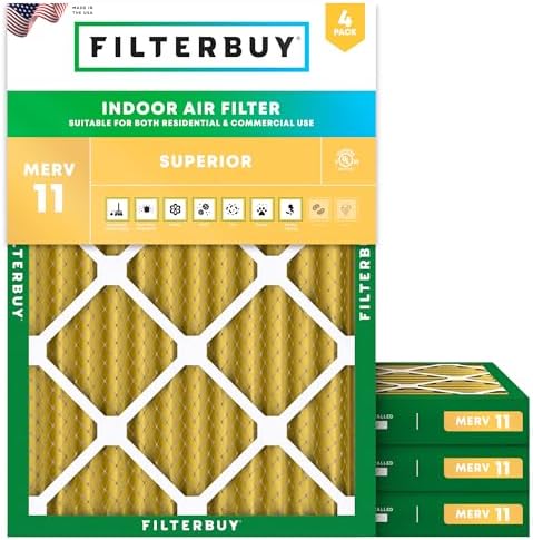 Filterbuy 12x16x2 Air Filter MERV 11 Pet & Allergy Defense (4-Pack) by Filterbuy