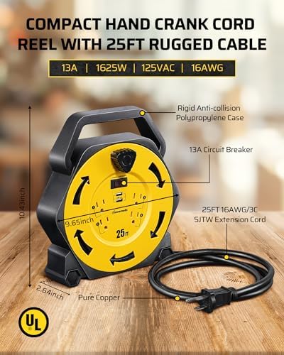 DEWENWILS 25FT Extension Cord Reel, Hand Wind Retractable Cord Reel - Image 3