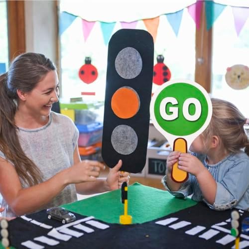 12 Pcs Stop and Go Signs Double Sided Handheld Sign Red Green Light Sign Waterproof Crossing Guard Road Signs for Kids Teaching Traffic Safety, 9.84 x 5.91 Inch(Round) - Image 3