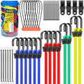 ELEAD 33 Piece Premium Bungee Cords Assortment Jar, Includes 10", 18", 24", 32", 40" Bungee Cord with Hooks, 6" Nylon Cable Ties, 8" Canopy Tarp Ball Ties and Tarp Clips by ELEAD