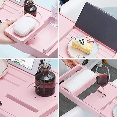 Bamboo Bathtub Caddy Tray with Glass Holder Expandable Design for Most Bathtubs Sturdy Stylish and Pink 75 110 * 23 * 5cm - Image 6