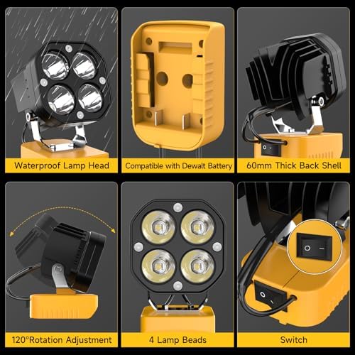 Azocek LED Work Light Compatible with Dewalt 20V Battery 6000LM Flashlight - Image 4