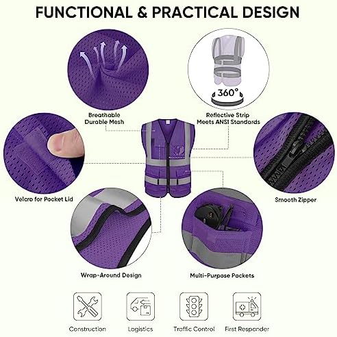 TICONN High Visibility Reflective Safety Vest for Men & Women, ANSI Class 2 - Image 2