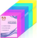 Sooez 50 Pack Clear Document Folder Project Pockets, Clear Plastic Folders Letter Size Plastic Document Folders Paper Poly Jacket Sleeves Folders Copy, 5 Assorted Colors by Sooez