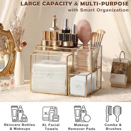 Sumnacon Glass Face Towel Holder with 2 Drawers&Tray for Bathroom,Clear - Image 5