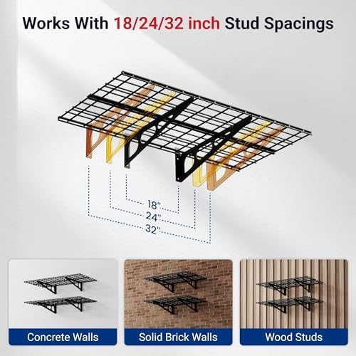 FLEXIMOUNTS 4-Pack 2x4ft Wall Shelf Garage Storage Rack Wall Mounted, Black - Image 3