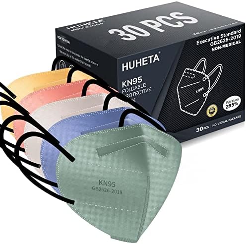 HUHETA KN95 Face Masks for Adults, Packs of 30 KN95 Mask with 5-Ply Mask Protection, Individually Wrapped Face Masks, Morandi Multi Color by HUHETA