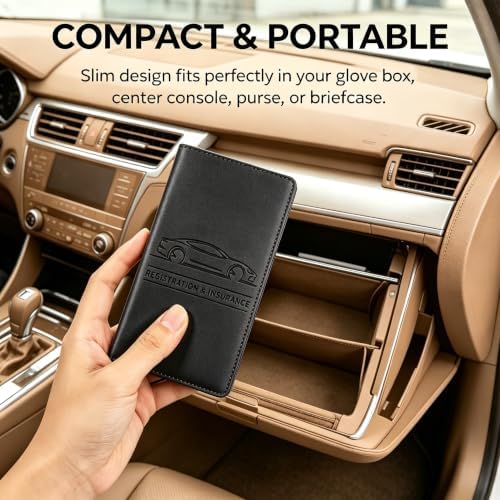 Car Registration and Insurance Holder, Vehicle Document Organizer with Secure Magnetic Closure, Automotive Glove Box Organizer for License, Cards & Essential Paperwork (Black, 1PCS) - Image 7