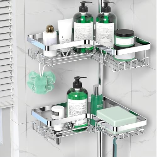 DAOYA Corner Shower Caddy Tension Pole - Chrome Tension Rod Shower Caddy - Image 3