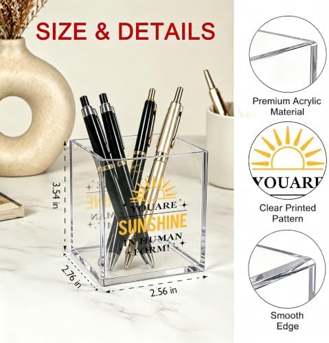 Inspirational Office Acrylic Cosmetic Pen Pencil Holder Cup, You Are Sunshine In Human Form Pencil Organizer, Positive Desk Accessories, Motivational Gifts for Women Men Teacher（A21） - Image 2