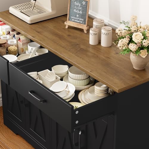 HOSTACK 47" W Kitchen Sideboard Buffet Cabinet with Storage Drawers, Black - Image 5