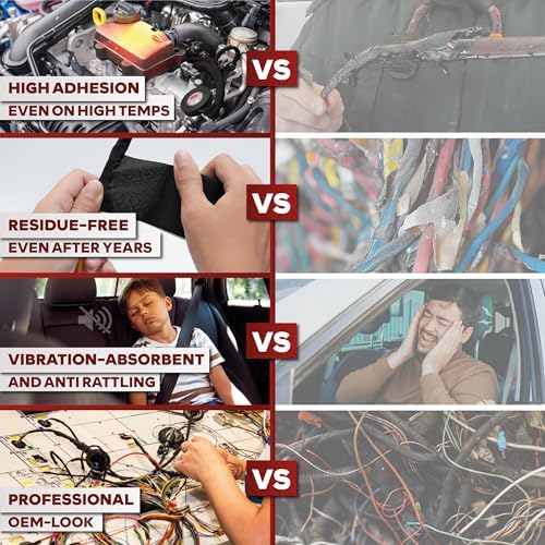 XFasten Wire Harness Tape, 3/4-Inch x 50 Feet (10-Pack), High Temp Wiring Loom Harness, Self-Adhesive Felt Cloth Electrical Tape for Automotive Engines, Noise Dampening, and Cable Protection - Image 4