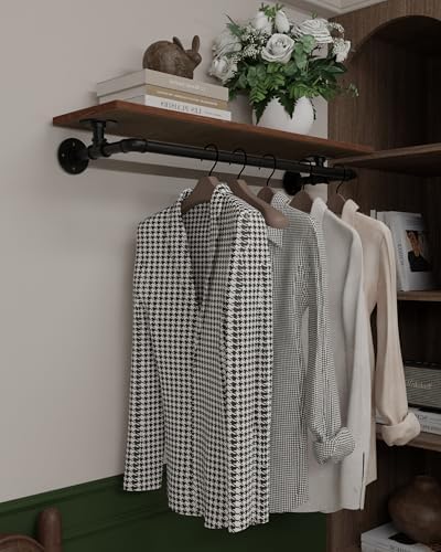 Clothes Rack 36in, Wall Mounted Garment Rack with Real Wood Shelf, Heavy Duty Hanging Clothes Rack, Multi-Purpose Hanging Rod, Space-Saving Closet Storage by INDUSTRIALSHELVESDESIGN