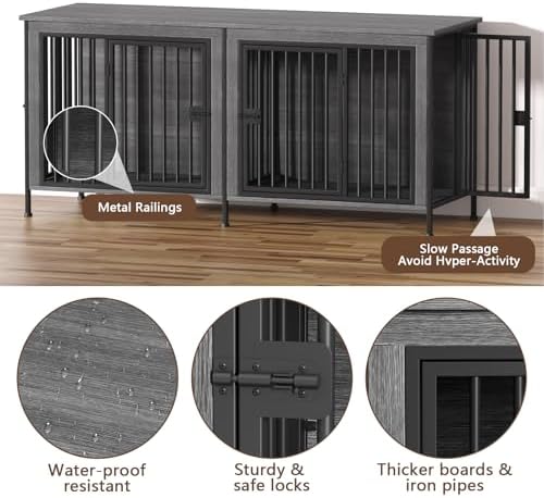 EasyCom 78.74" Dog Crate Furniture for 1 or 2 Dogs, 35-60 Pounds, Dark Grey - Image 6