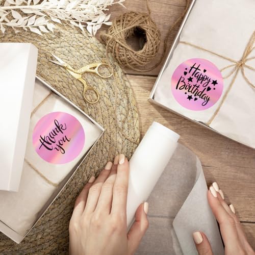 2" Circle Holographic Thermal Label Stickers Pink, Round Printable Rainbow Thermal Sticker for Gift Wrapping, Self-Adhesive/Perforation Line Design - Image 6