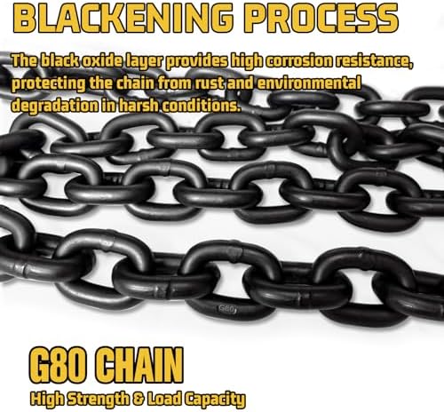 G80 Transport Binder Chain 5/16" x10ft - 4900 lbs WLL Heavy Duty Tow Chain for Trailers & Trucks - Clevis Grab Hooks (Oiled Black) - ASTM A306 Compliant - Image 2