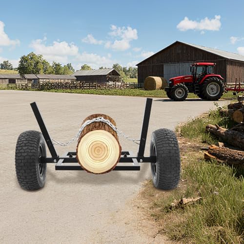 ATV Log Skidding Arch, 24" Dia Steel Log Dolly, 1500lbs Capacity Log Dolly Skidding Holder with Chain and 16" Pneumatic Tires for Farm, Commercial Wood Transport (Black, 1600lbs Capacity) - Image 2