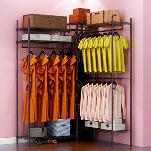 XIOFIO Heavy Duty Wire Garment Rack, Metal Clothing Rack with 4 Hanging Rods and 9 Shelves, Freestanding Open Wardrobe Organizer for Hanging Clothes , 68.5"L x 16.5"W x 76.7"H Max Load 800LBS, Black - Image 3