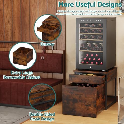 Kikihouse Mini Fridge Stand with Storage, Heavy Duty Mini Fridge Table with Rolling Cabinet, 250LBS Capacity Tabletop with Lockable Wheel for Dorm, Home, Office, Bedroom (Brown) - Image 3