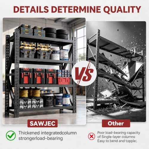SAWJEC 5000LBS Heavy Duty Metal Garage Shelving 59" W Storage Shelves - Image 3