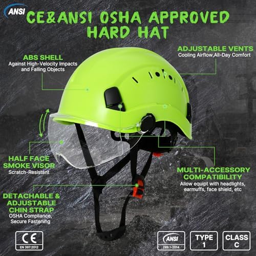 Aolamegs Construction Hard Hat with Visor and Chin Strap for Men,ANSI Z89.1 - Image 2