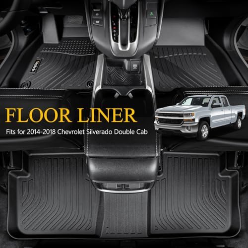 Wailtnb-Mats for Chevrolet Silverado/GMC Sierra 1500 2014-2018 (Double Cab) Silverado Legacy/Sierra LD 2019, 2500/3500 HD 2015-2019 Floor Mat All Weather Floor Liner Car Mat for Silverado Custom Fit - Image 2