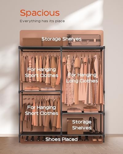 CASAMAYA Clothes Rack, Portable Closet, 54.3 Inch Large Capacity Wardrobe Closet, Clothes Storage Organizer with Shelves and 3 Hanging Rods, Easy to Assembly, Black PCT022B01 - Image 4