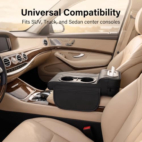 Car Armrest Cushion, Premium Center Console Organizer, Memory Foam Car Center Console Cover with Adjustable High & Low Cup Holders, Tissue Box & Storage Pockets, Fit for Most Cars (Black) - Image 6
