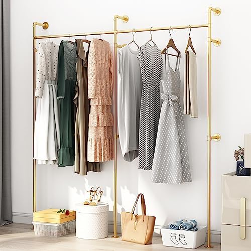 ORSENIGO Industrial Pipe Clothing Rack, Heavy Duty Metal Clothes Rack with Double Rods for Hanging Clothes, Wall Mount Space-Saving Garment Display Rack by ORSENIGO