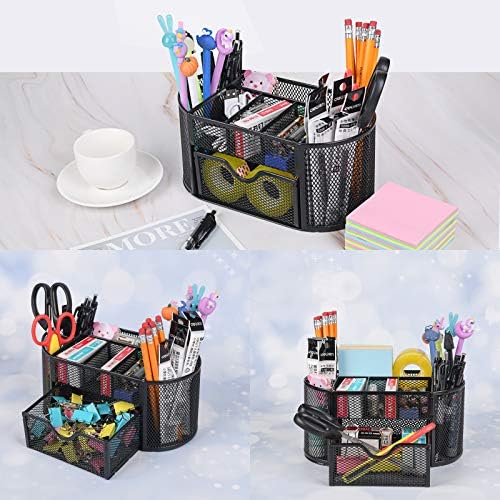 Desk Organizer with 9 Compartments, Mesh Office Organization for Scissors, Post-it, Sticky notes, Pen Holder, Metal Office Desk Organizers and Accessories - Image 6