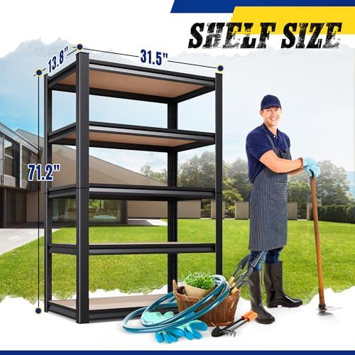71" H x 32" W x 14" D Garage Shelving Unit, 2-Pack Heavy Duty Metal Storage Shelves, 2050 LBS Total Capacity, Adjustable Boltless Steel Racks for Garage, Pantry, Basement, Warehouse, Black - Image 3