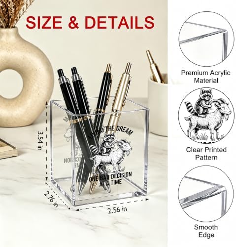 Funny Raccoon Goat Office Acrylic Cosmetic Pen Pencil Holder Cup, Living The Dream Humor Pencil Organizer, Bad Decision Unique Desk Accessories, Sarcastic Gifts for Women Men Coworker（A46） - Image 2