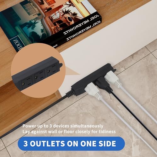 GOMEN 6 Feet Indoor Extension Cord with 3 Outlets, AWG 16/3 Angled Flat Plug Power Strip, 3 Prong Grounded, 13 Amps - 1625 Watts - 125 VAC, Black, 2 Pack - Image 4