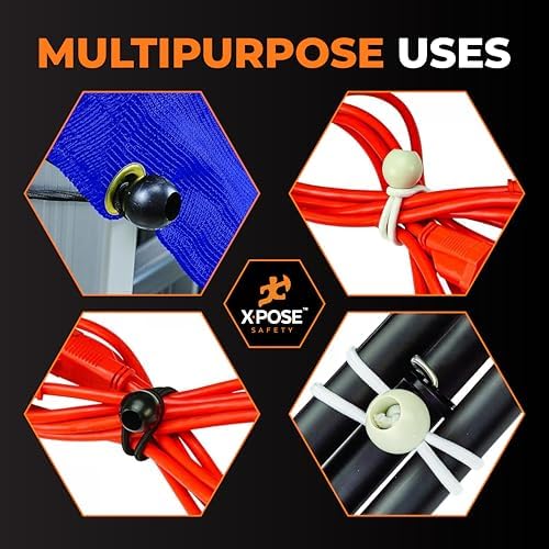 Xpose Safety Bungee Ball Cords 11" 25 Pack Heavy Duty Assorted Colors Black and White Stretch Rope with Ball Ties for Canopies, Tarps, Walls, Cable Organization - Image 2