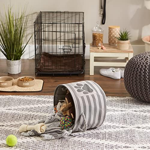 Bone Dry Pet Storage Collection Striped Paw Patch Bin, Small Round, Grayz, Medium Breeds - Image 6